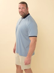 BadRhino Big & Tall Blue Seersucker Zip Polo Shirt - Image 4 of 6