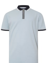 BadRhino Big & Tall Blue Seersucker Zip Polo Shirt - Image 5 of 6