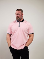 BadRhino Big & Tall Pink Seersucker Zip Polo Shirt - Image 5 of 7