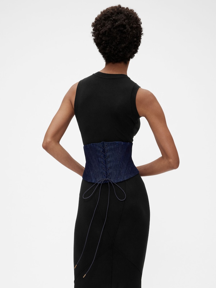 GapStudio Dark Wash Blue Denim Corset Belt - Image 2 of 6
