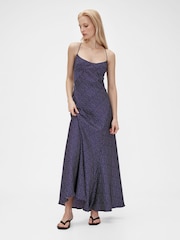 GapStudio Blue Dot Satin Slip Maxi Dress - Image 1 of 7