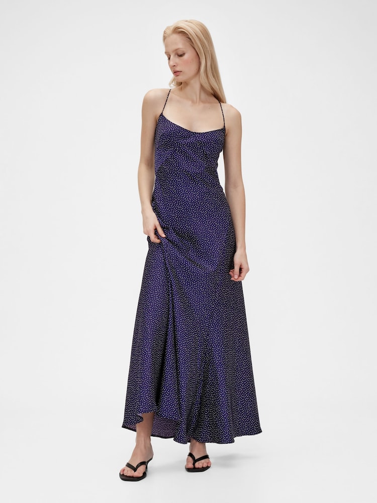 GapStudio Blue Dot Satin Slip Maxi Dress - Image 1 of 7