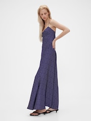 GapStudio Blue Dot Satin Slip Maxi Dress - Image 3 of 7