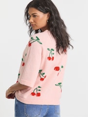 Simply Be Pink Fruit Print Half Sleeve Knitted Jumper - Image 2 of 4