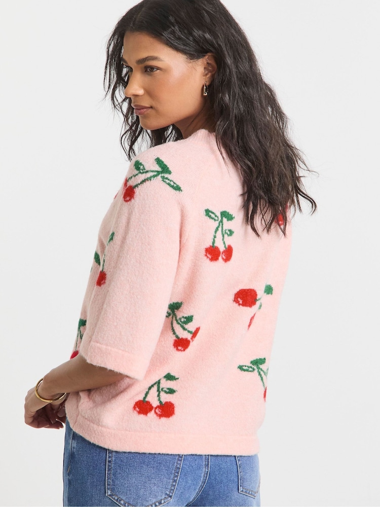 Simply Be Pink Fruit Print Half Sleeve Knitted Jumper - Image 2 of 4