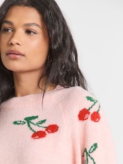 Simply Be Pink Fruit Print Half Sleeve Knitted Jumper - Image 3 of 4