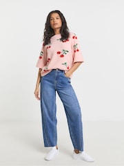Simply Be Pink Fruit Print Half Sleeve Knitted Jumper - Image 4 of 4