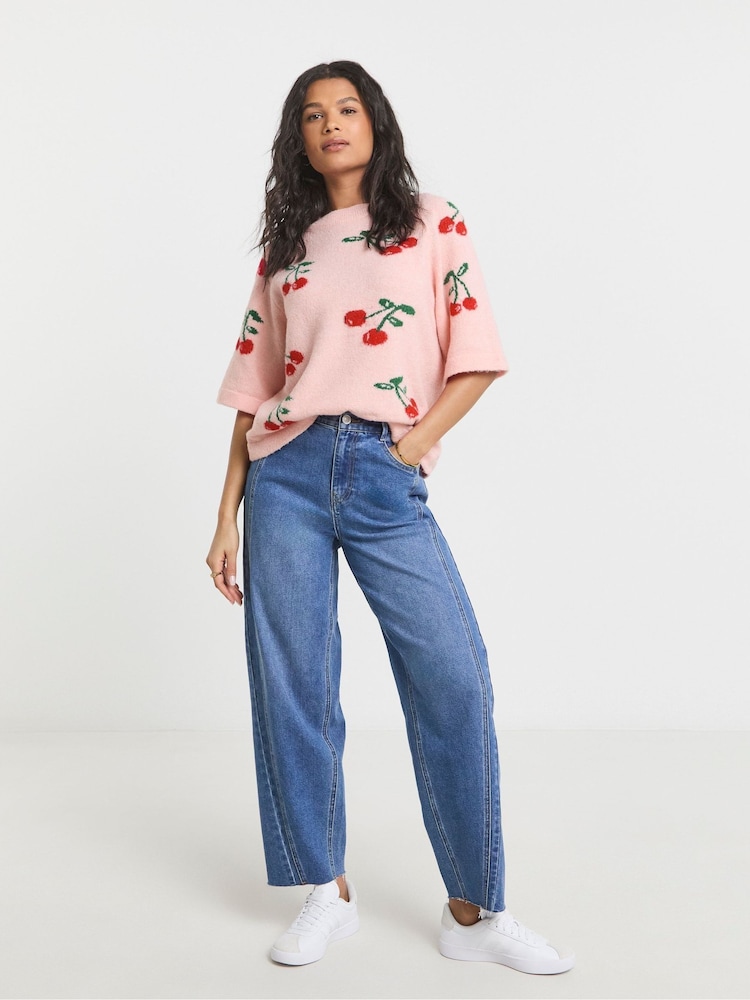 Simply Be Pink Fruit Print Half Sleeve Knitted Jumper - Image 4 of 4