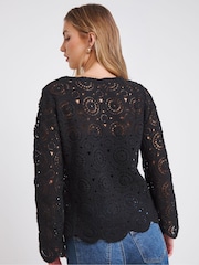 Simply Be Black Crochet Tie Front Cardigan - Image 2 of 5