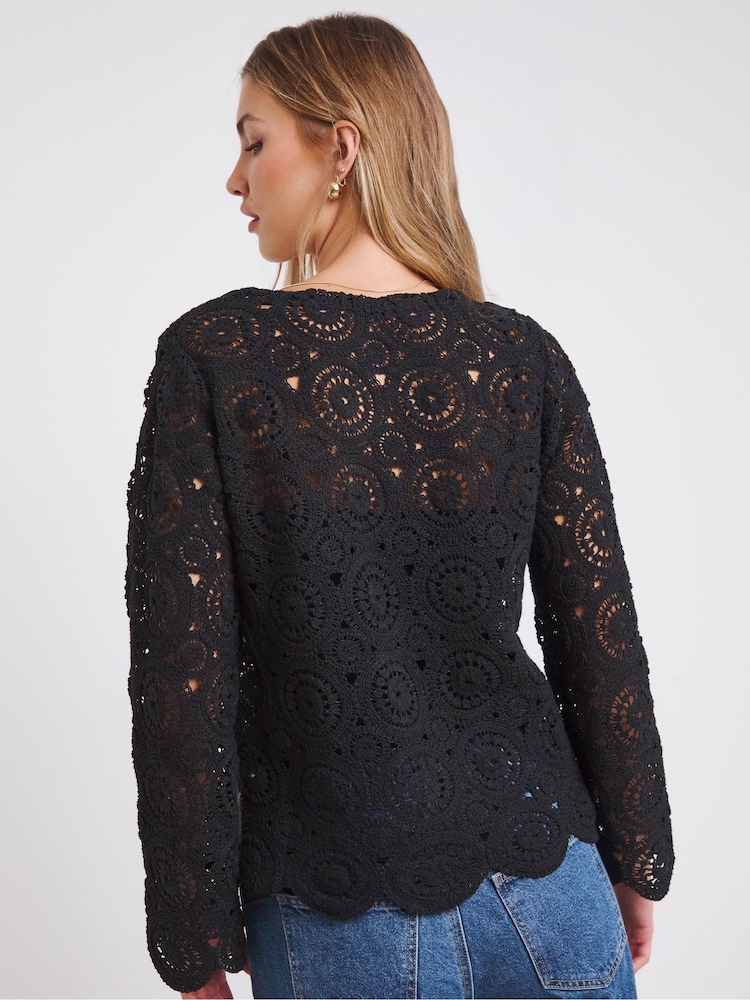Simply Be Black Crochet Tie Front Cardigan - Image 2 of 5