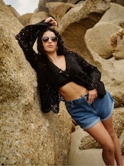 Simply Be Black Crochet Tie Front Cardigan - Image 3 of 5