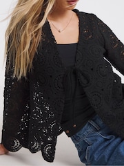 Simply Be Black Crochet Tie Front Cardigan - Image 4 of 5