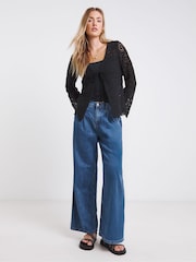 Simply Be Black Crochet Tie Front Cardigan - Image 5 of 5