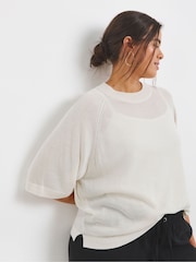 Simply Be White Short Sleeve Boxy Knitted Jumper - Image 1 of 4
