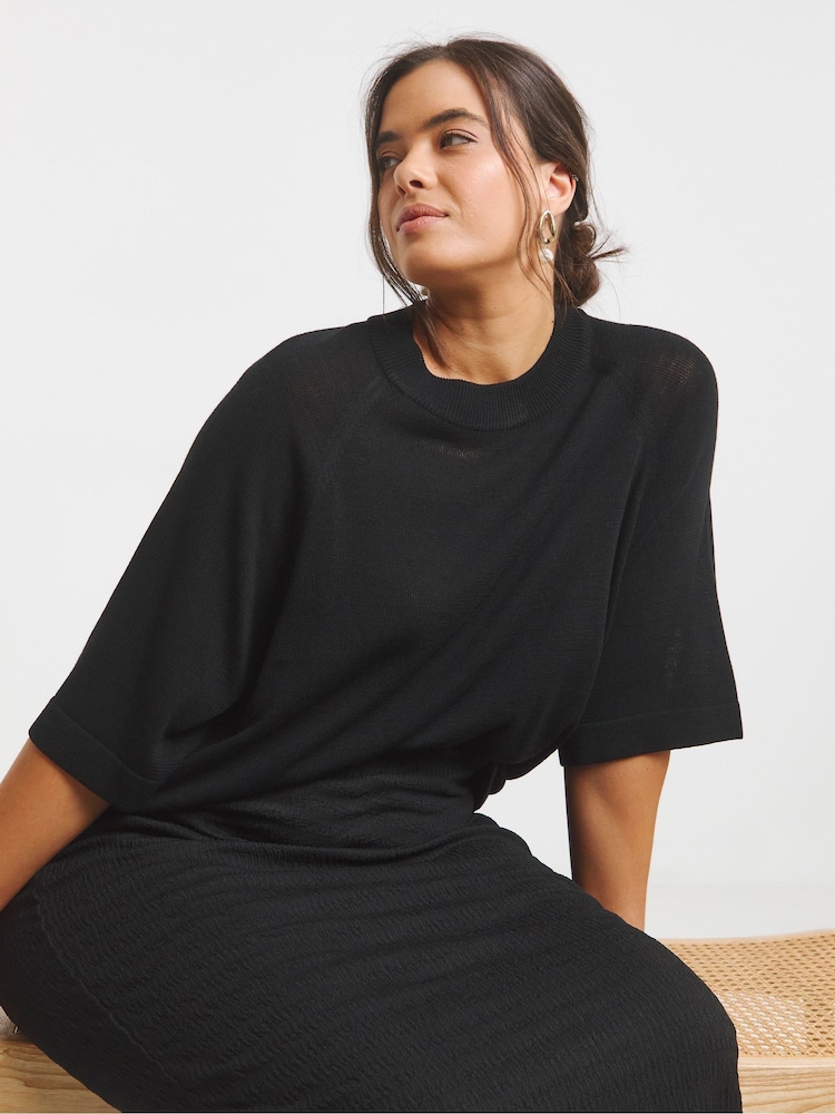Simply Be Black Short Sleeve Boxy Knitted Jumper - Image 1 of 4