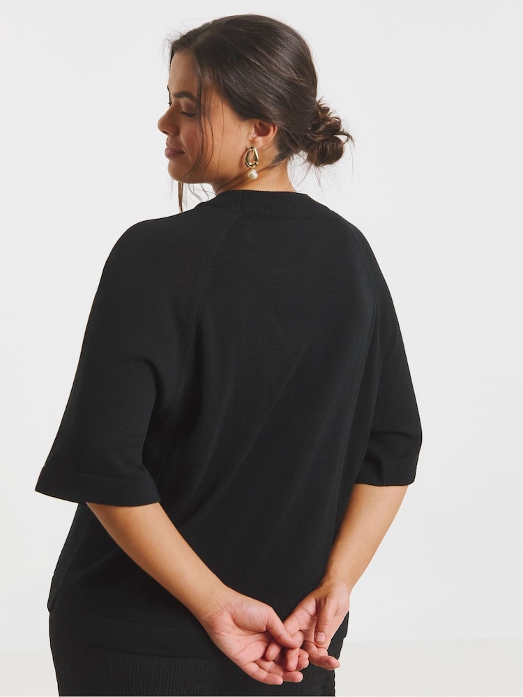 Simply Be Black Short Sleeve Boxy Knitted Jumper - Image 2 of 4