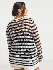 Simply Be White Hole Knit Stripe Tunic - Image 2 of 4