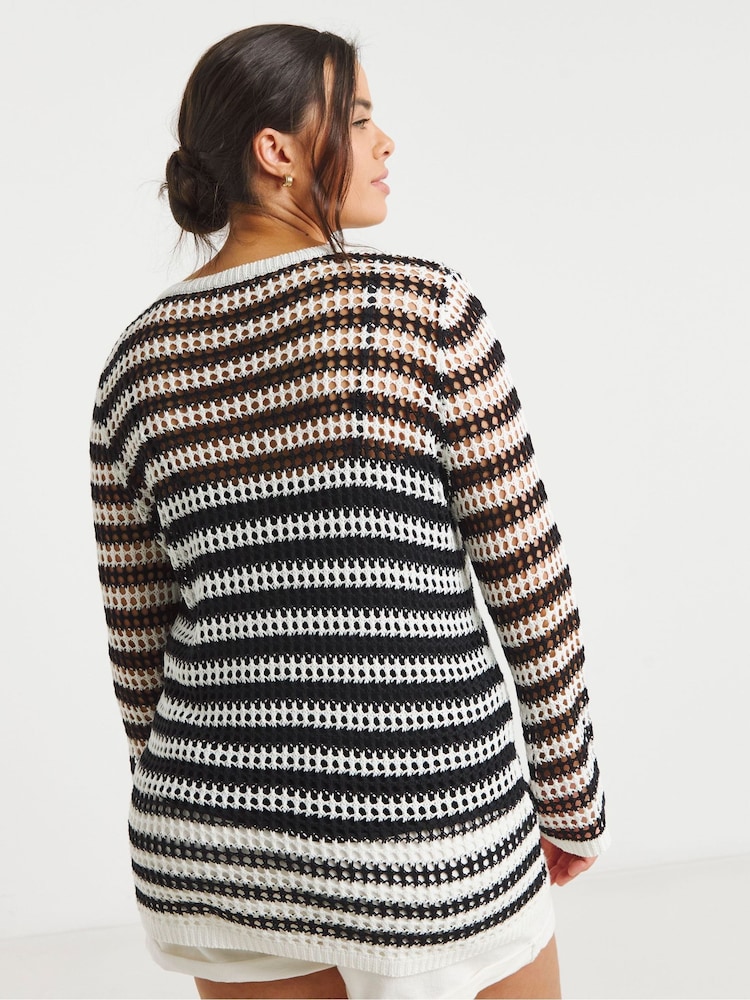 Simply Be White Hole Knit Stripe Tunic - Image 2 of 4