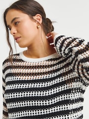 Simply Be White Hole Knit Stripe Tunic - Image 3 of 4