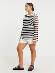 Simply Be White Hole Knit Stripe Tunic - Image 4 of 4