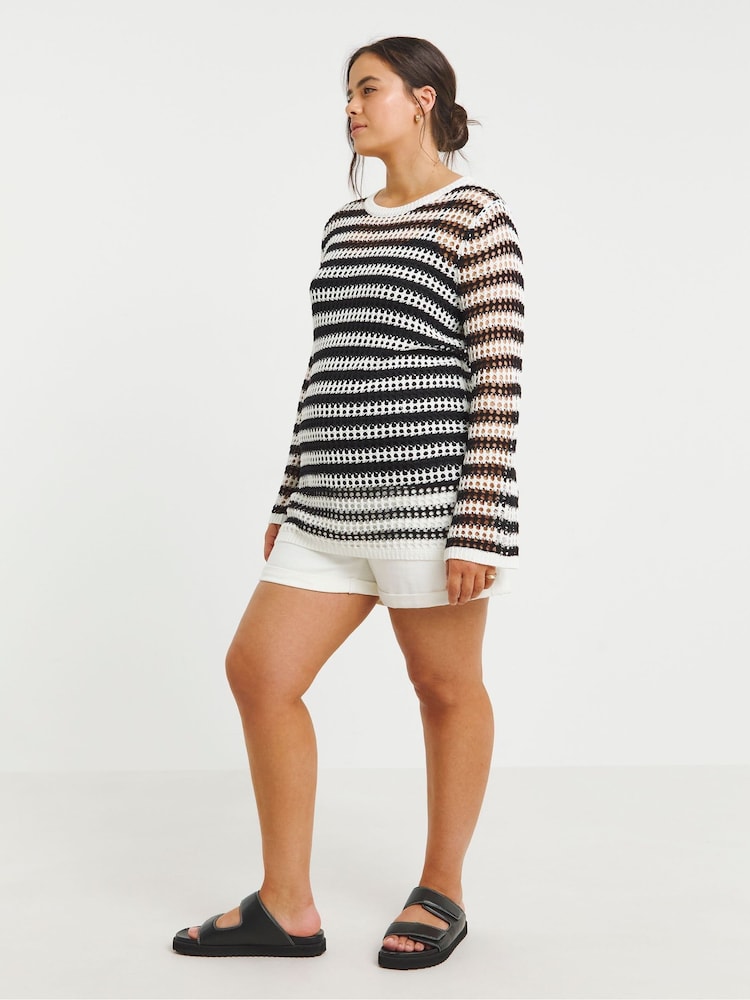 Simply Be White Hole Knit Stripe Tunic - Image 4 of 4