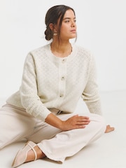 Simply Be White Sequin Scalloped Cardigan - Image 1 of 4