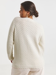 Simply Be White Sequin Scalloped Cardigan - Image 2 of 4