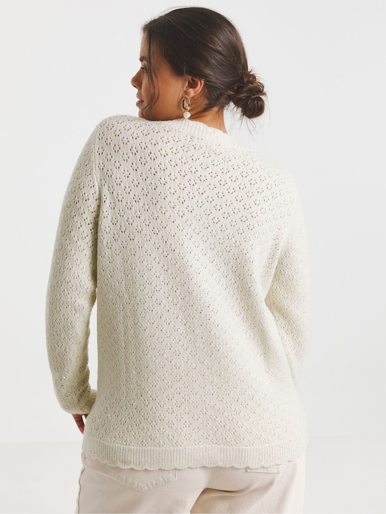 Simply Be White Sequin Scalloped Cardigan - Image 2 of 4