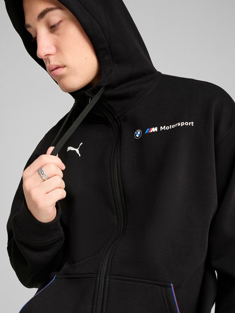 Puma Black Mens BMW M Motorsport Essentials+ Hooded Fleece Jacket - Image 3 of 5