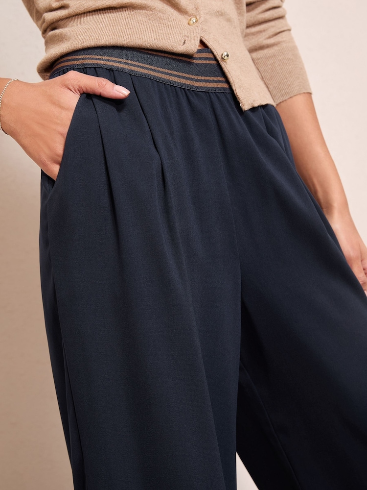Friends Like These Navy Stripe Petite Elasticated Waist Trousers - Image 2 of 4 Friends Like These Navy Stripe Petite Elasticated Waist Trousers - Image 2 of 4