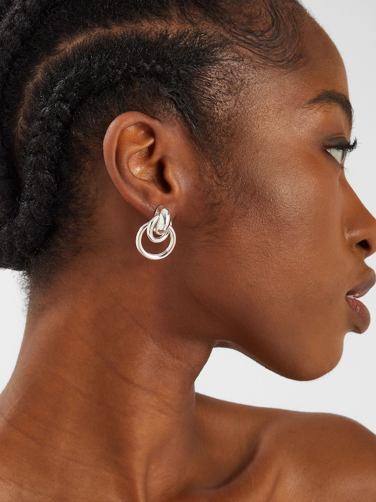 Accessorize Silver Tone Plated Round Link Hoop Earrings - Image 2 of 2 Accessorize Silver Tone Plated Round Link Hoop Earrings - Image 2 of 2