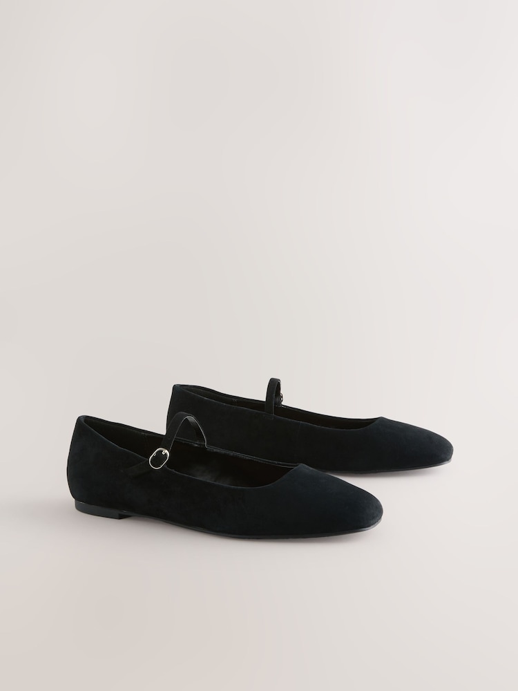 Black Suede Forever Comfort® Leather Square Toe Mary Jane Shoes - Image 2 of 5