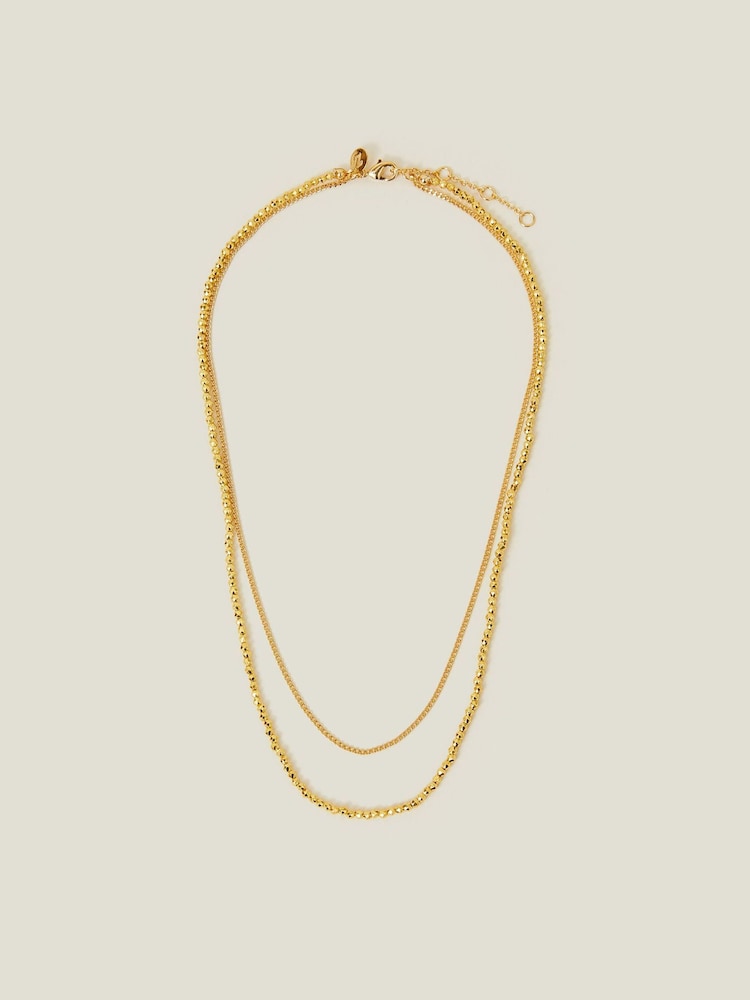 Accessorize Gold Tone 14ct Plated Layered Bead Chain Necklace - Image 2 of 3