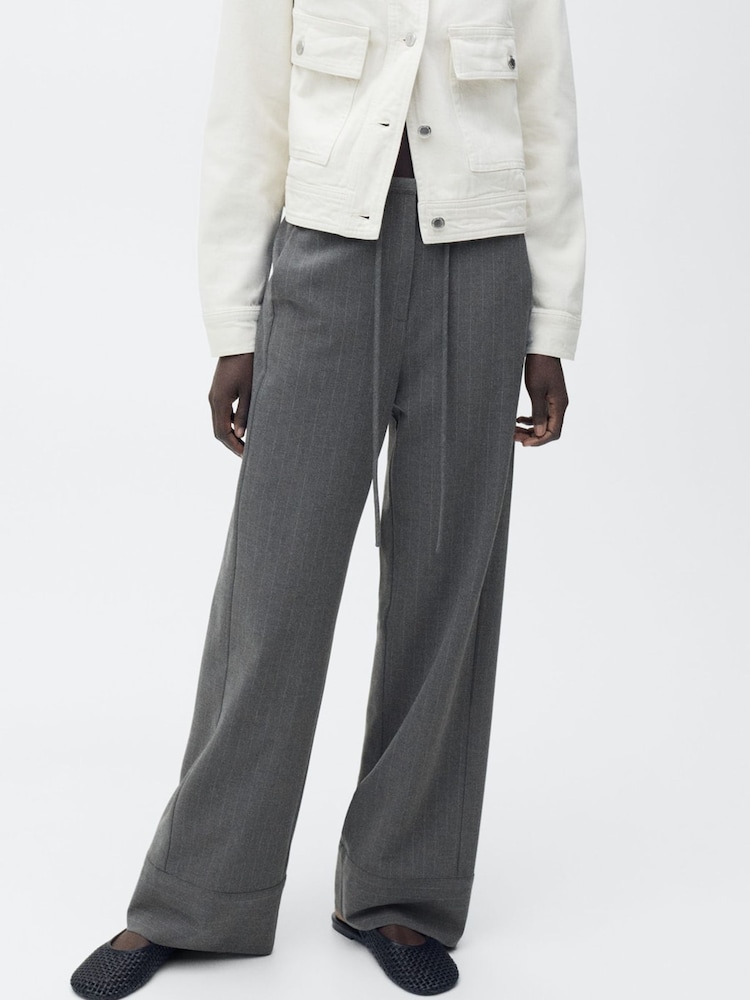 Mango Grey Chalk Stripe Straight Trousers - Image 1 of 7 Mango Grey Chalk Stripe Straight Trousers - Image 1 of 7