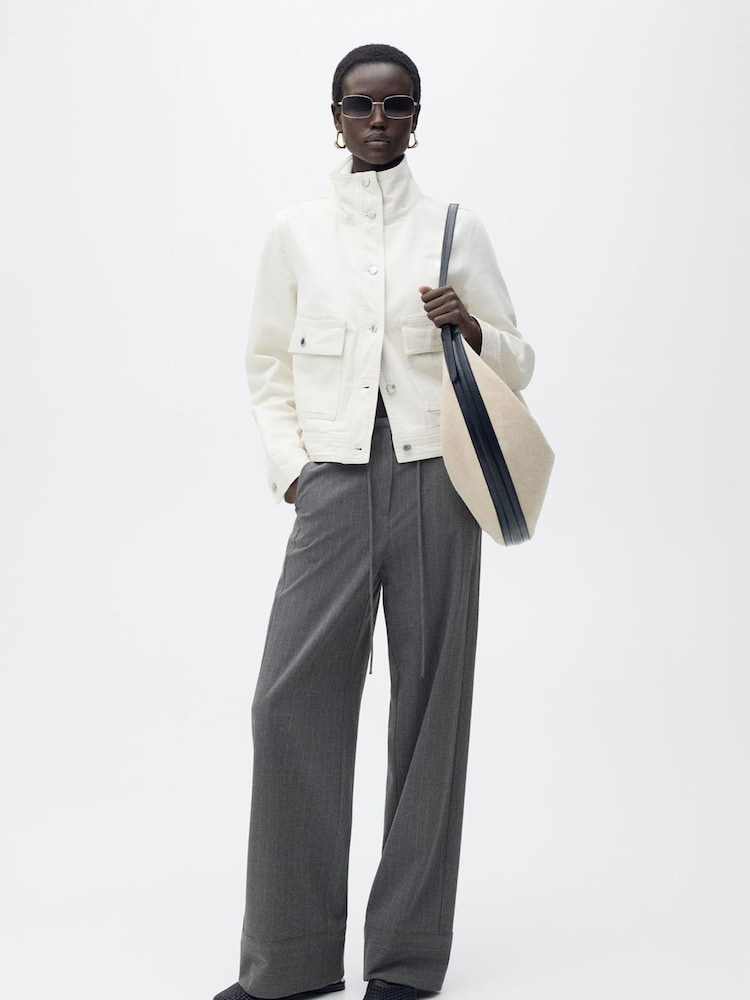 Mango Grey Chalk Stripe Straight Trousers - Image 2 of 7 Mango Grey Chalk Stripe Straight Trousers - Image 2 of 7