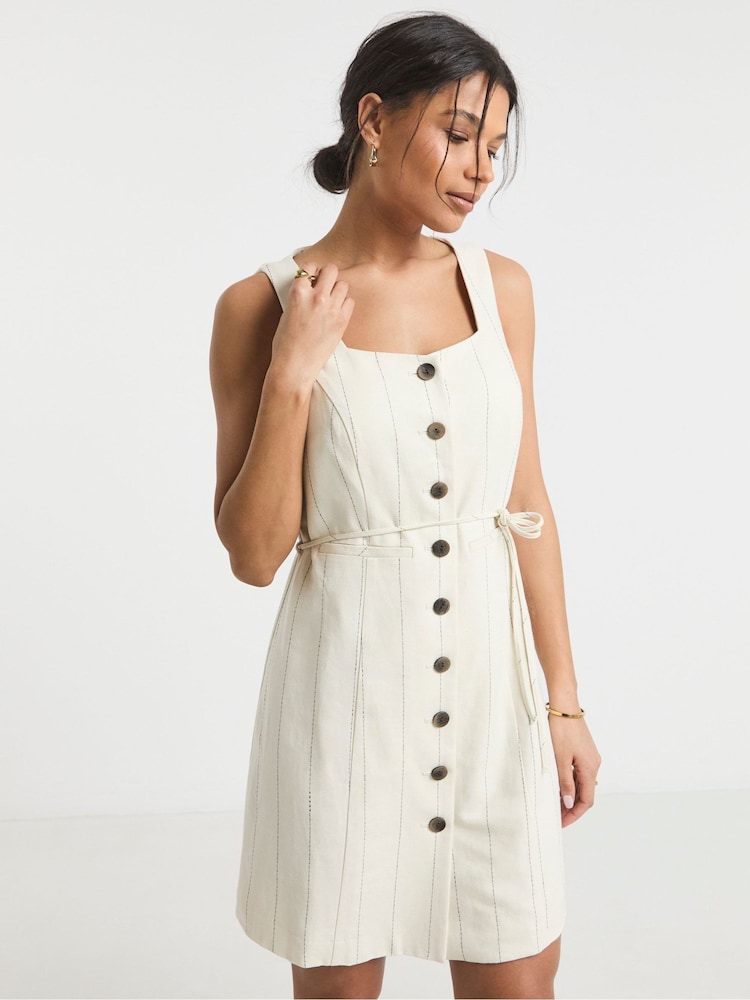 Simply Be Cream Pinstripe Dress - Image 1 of 4