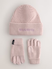 smALLSAINTS Pink Underground Logo Beanie and Gloves Set - Image 1 of 5