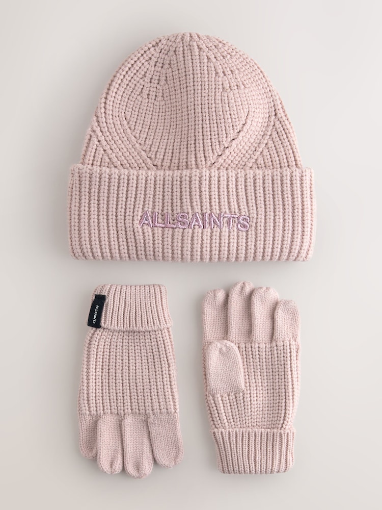 smALLSAINTS Pink Underground Logo Beanie and Gloves Set - Image 1 of 5