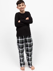 Cyberjammies Black Minijammies Check Bottoms and Long Sleeve Slouch Top Pyjamas Set - Image 1 of 4