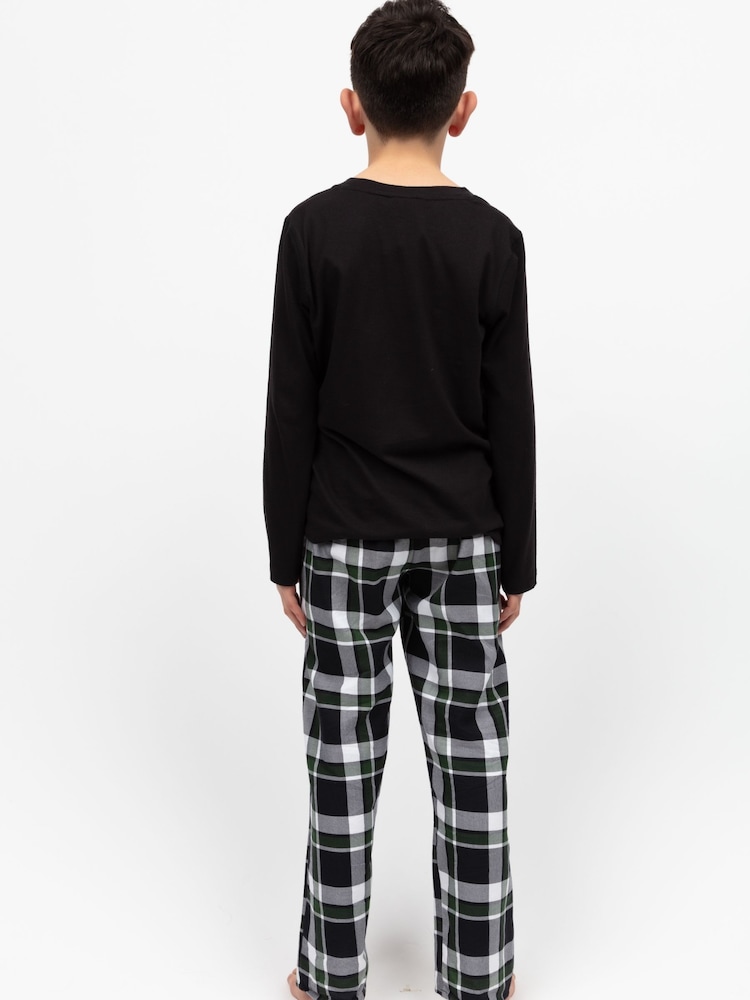 Cyberjammies Black Minijammies Check Bottoms and Long Sleeve Slouch Top Pyjamas Set - Image 2 of 4