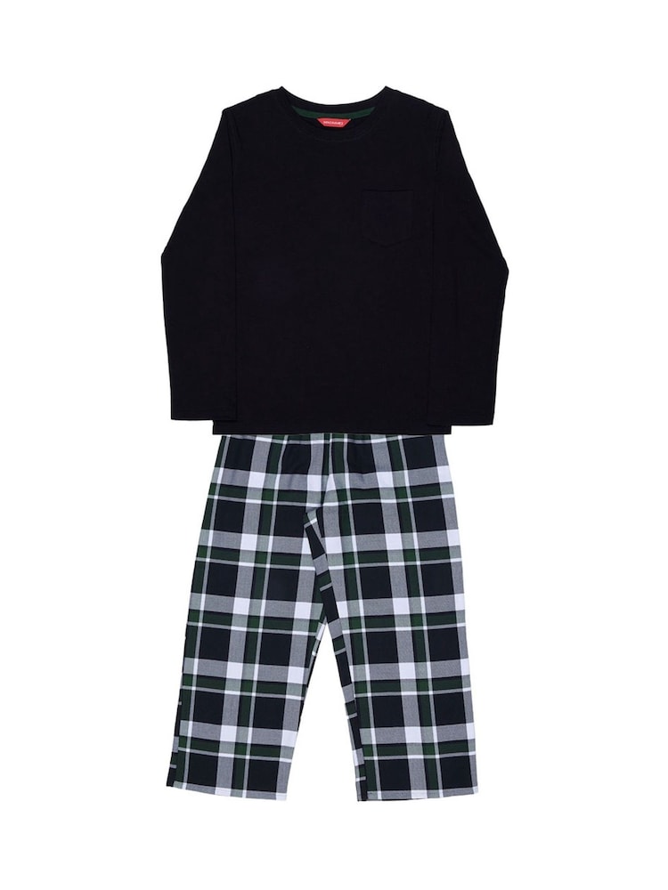Cyberjammies Black Minijammies Check Bottoms and Long Sleeve Slouch Top Pyjamas Set - Image 4 of 4