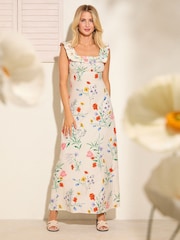 Friends Like These White Ditsy Floral Millie Mackintosh Crinkle Lace Trim Tiered Midi Sun Dress - Image 1 of 4