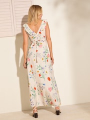 Friends Like These White Ditsy Floral Millie Mackintosh Crinkle Lace Trim Tiered Midi Sun Dress - Image 4 of 4