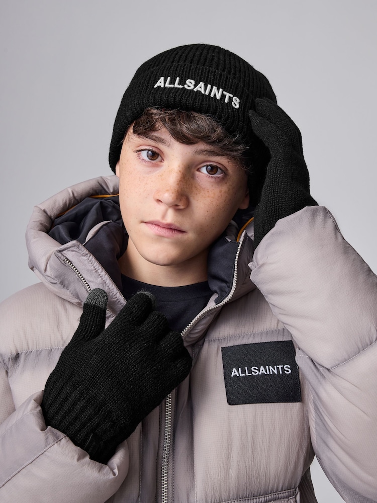 smALLSAINTS Black Underground Logo Beanie and Gloves Set - Image 2 of 5 smALLSAINTS Black Underground Logo Beanie and Gloves Set - Image 2 of 5