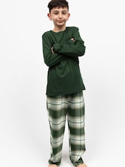 Cyberjammies Green Minijammies Check Bottoms and Long Sleeve Slouch Top Pyjamas Set - Image 1 of 4