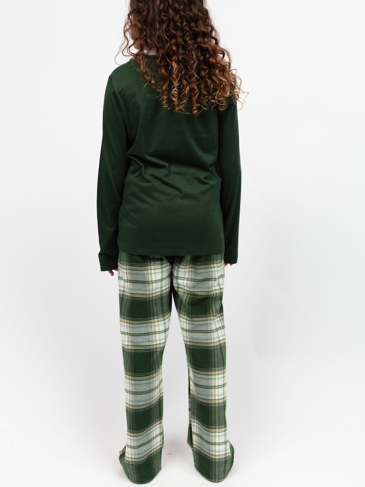 Cyberjammies Green Minijammies Check Bottoms and Long Sleeve Slouch Top Pyjamas Set - Image 2 of 4