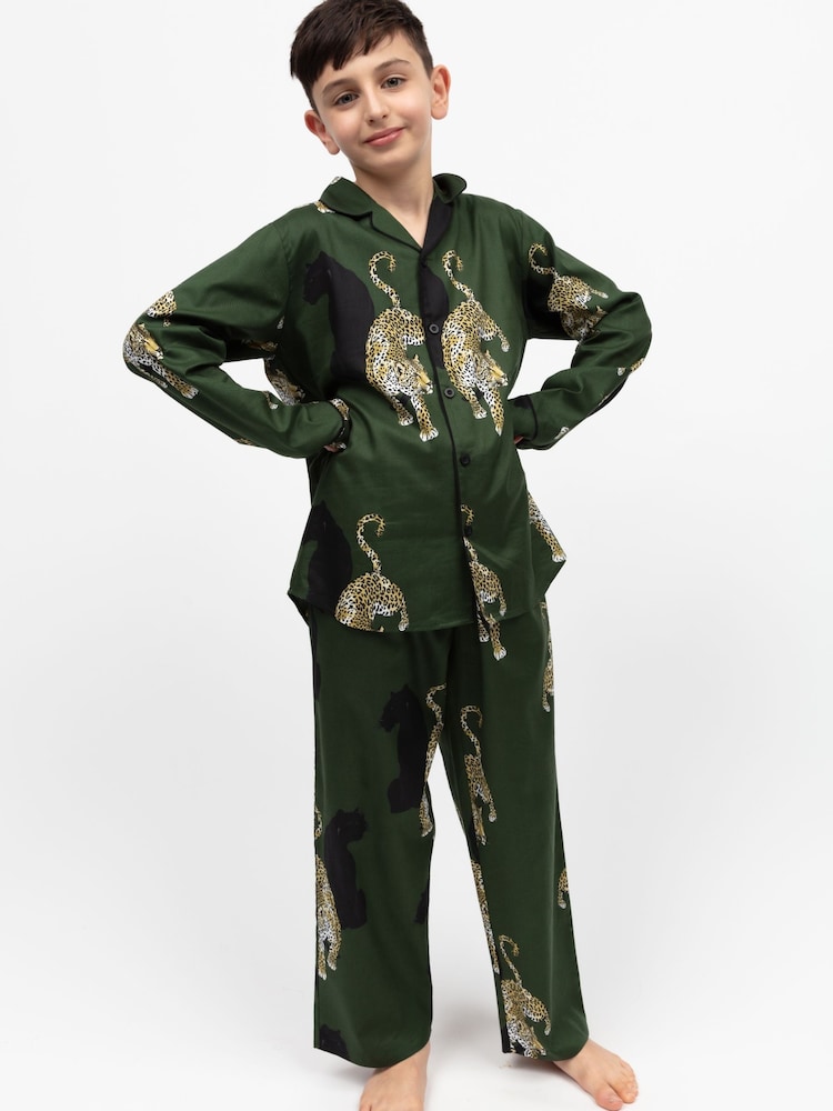 Cyberjammies Green Minijammies Printed Long Sleeve 100% Cotton Pyjamas Set - Image 1 of 4