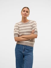 VERO MODA Natural Round Neck Puff Sleeve Knitted Jumper - Image 3 of 6