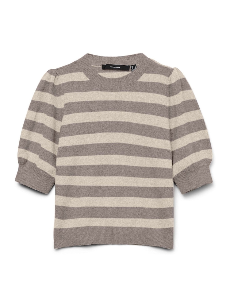 VERO MODA Natural Round Neck Puff Sleeve Knitted Jumper - Image 6 of 6