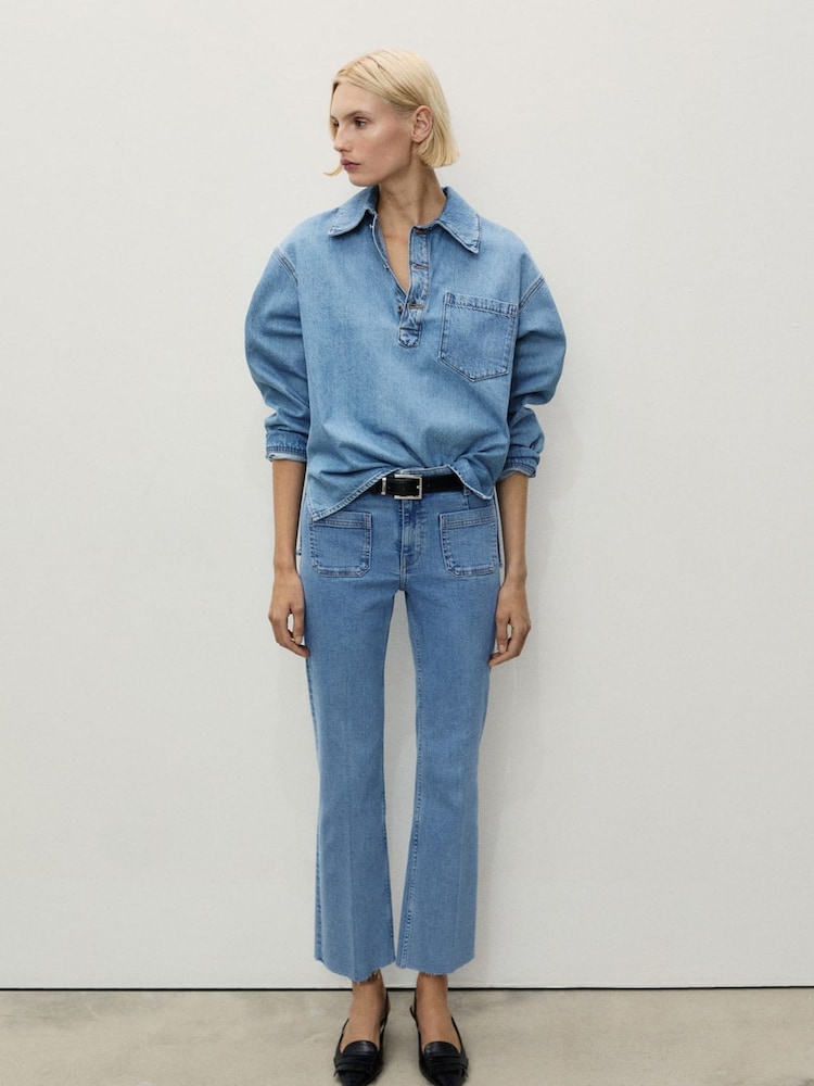 Mango Blue Cropped Flared Jeans - Image 2 of 7 Mango Blue Cropped Flared Jeans - Image 2 of 7